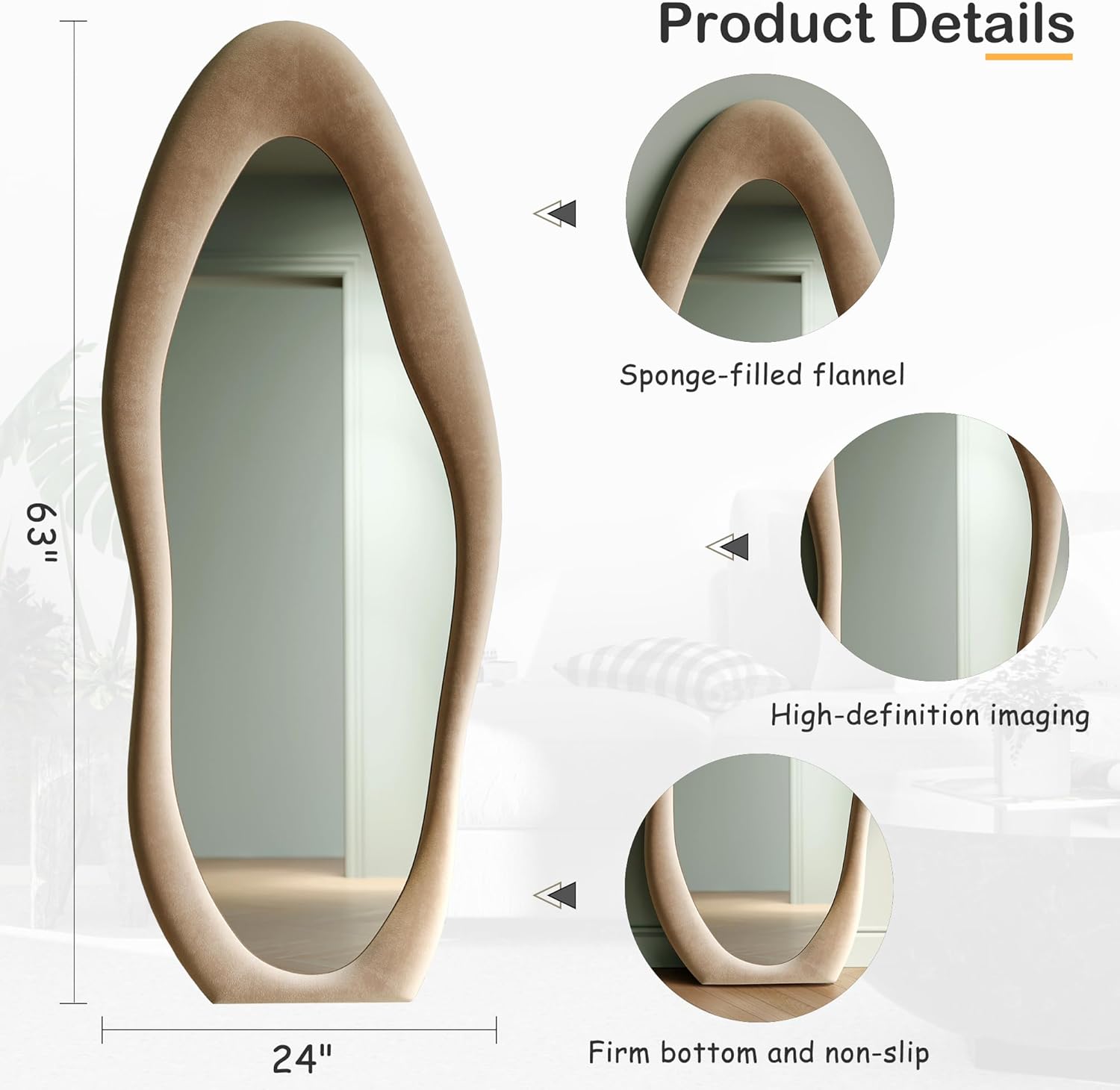 Velvet Fabric Full Length Mirror-Cloud