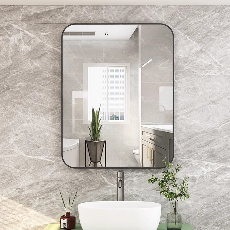 Bathroom Mirror for Wall, 50x70cm Rounded Rectangle Mirror, Matte Black Bathroom Vanity Mirror Farmhouse, Anti-Rust, Hangs Horizontally or Vertically
