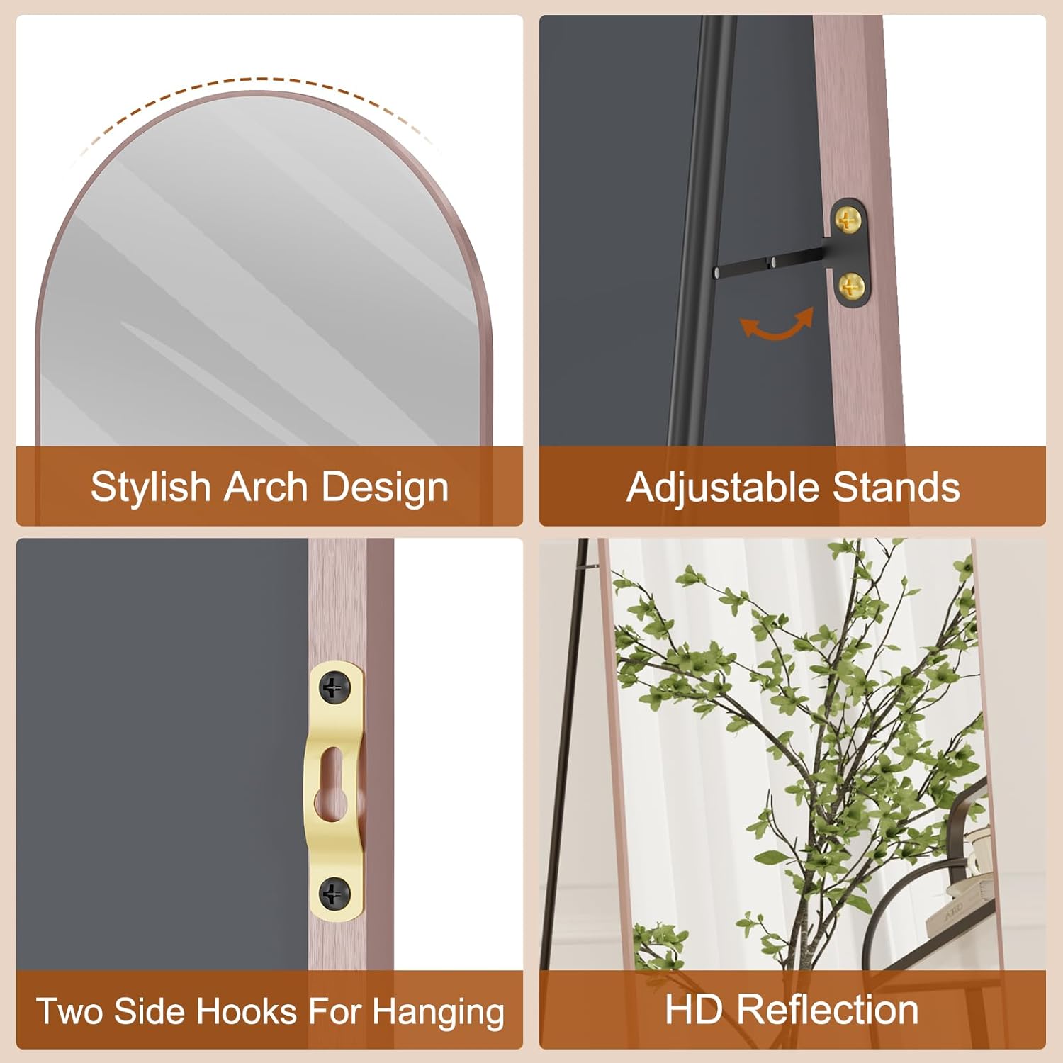 Full Length Mirror - Wall Mounted,Standing or Leaning,Gold.