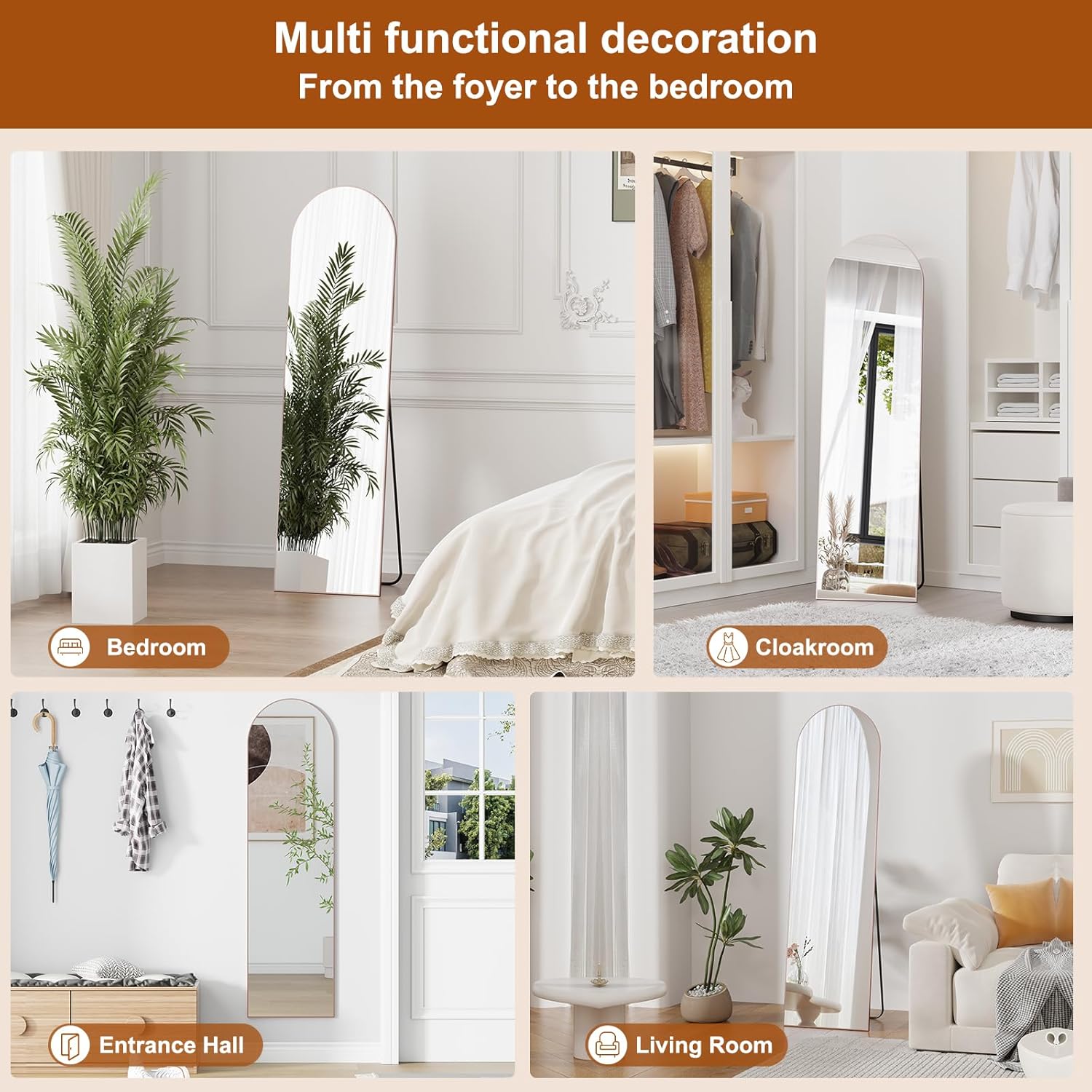 Full Length Mirror - Wall Mounted,Standing or Leaning,Gold.