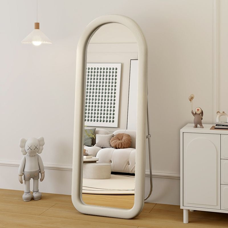 Arched Full Length Mirror, 60x160cm Free Standing Floor Velvet Frame Mirror for Leaning or Hanging, Soft Touch Bedroom & Living Room Decor, Cream White/black/pink/green/blue