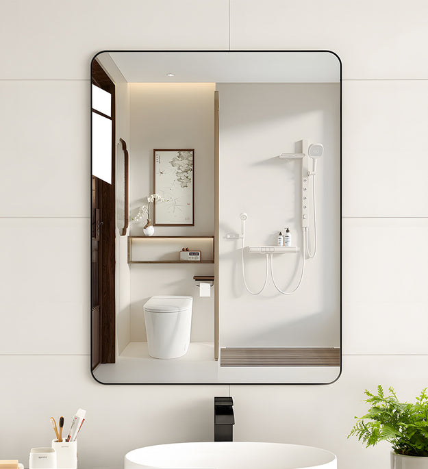 Bathroom Mirror for Wall, 50x70cm Rounded Rectangle Mirror, Matte Black Bathroom Vanity Mirror Farmhouse, Anti-Rust, Hangs Horizontally or Vertically