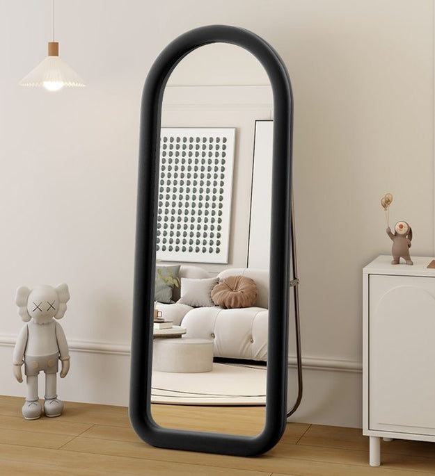 Arched Full Length Mirror, 60x160cm Free Standing Floor Velvet Frame Mirror for Leaning or Hanging, Soft Touch Bedroom & Living Room Decor, Cream White/black/pink/green/blue