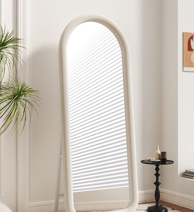Arched Full Length Mirror, 60x160cm Free Standing Floor Velvet Frame Mirror for Leaning or Hanging, Soft Touch Bedroom & Living Room Decor, Cream White/black/pink/green/blue