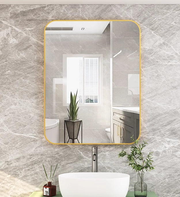 Bathroom Mirror for Wall, 50x70cm Rounded Rectangle Mirror, Matte Black Bathroom Vanity Mirror Farmhouse, Anti-Rust, Hangs Horizontally or Vertically